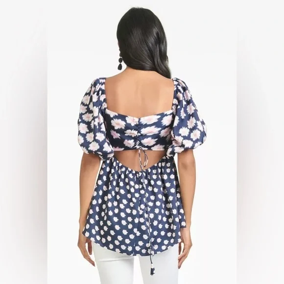 New! Sachin & Babi Lyra Baby Doll Top in Blue & Pink Ikat Floral 🌸 sz 0 NWT! - Picture 3 of 14